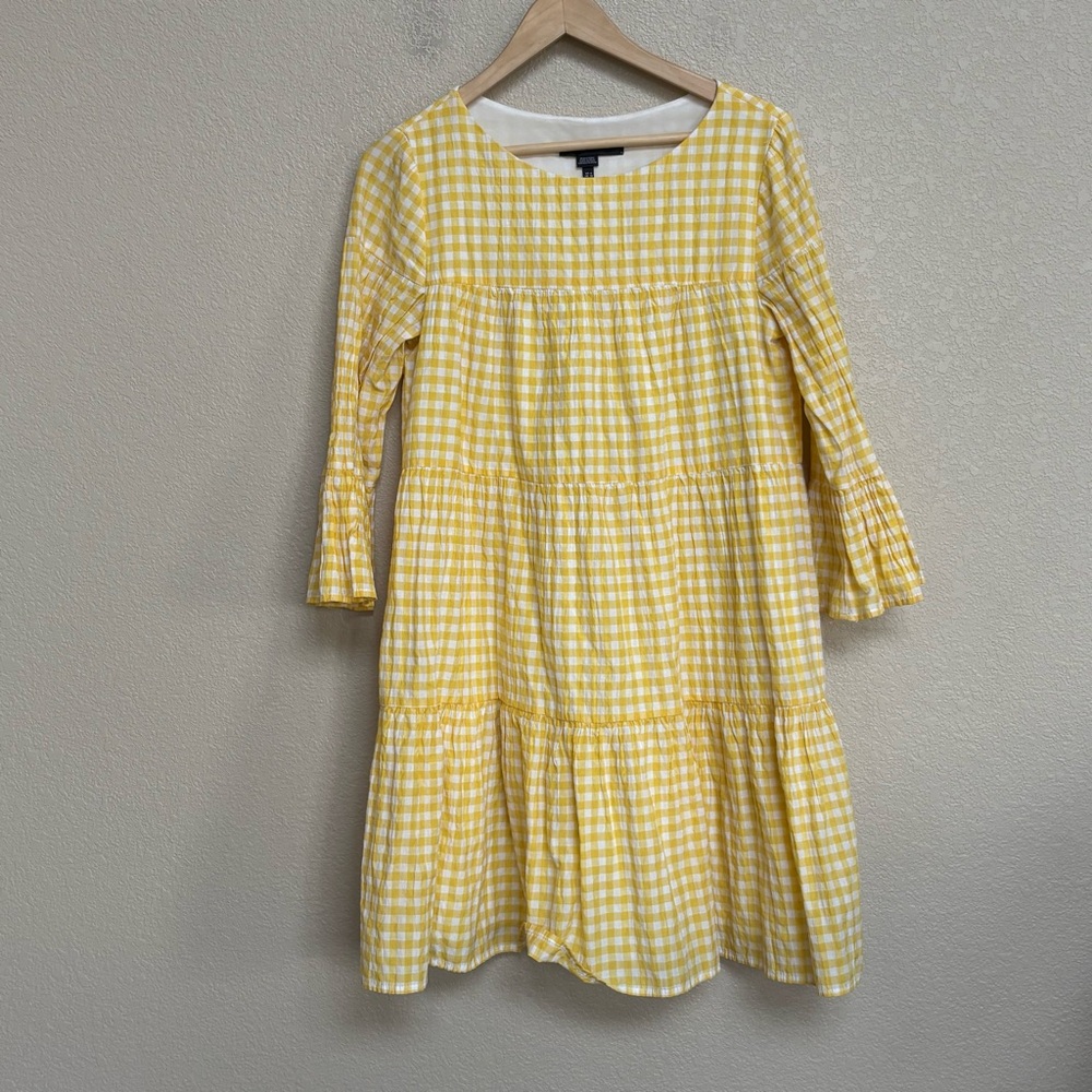 Maggy London Yellow Gingham Tiered Ruffle Sleeve‎ Dress Spring Classic - Picture 2 of 8